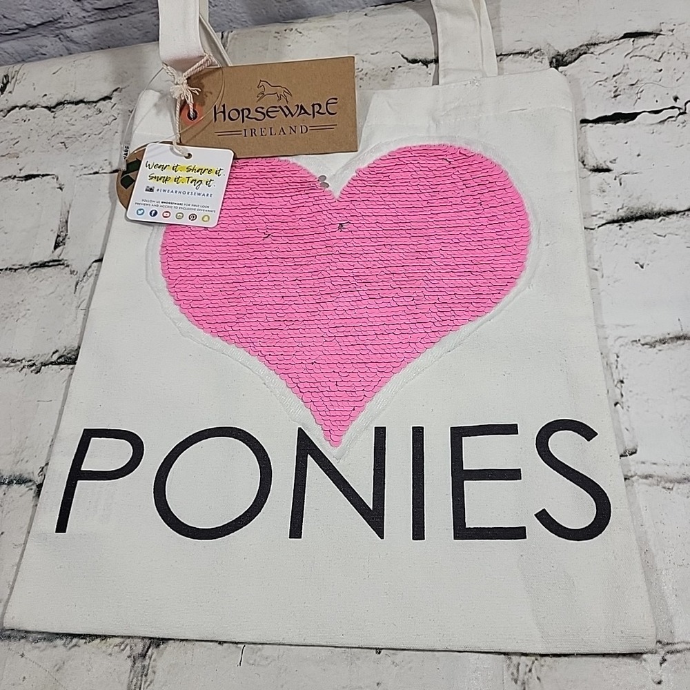 Horseware Ireland Heart Ponies Canvas and Sequins Tote - NEW - Picture 2 of 6